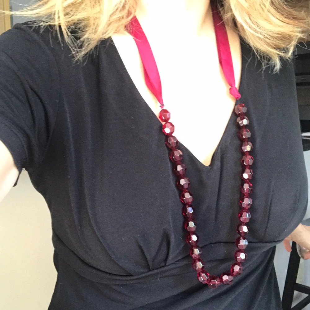 Beautiful wine colored beads with ribbon